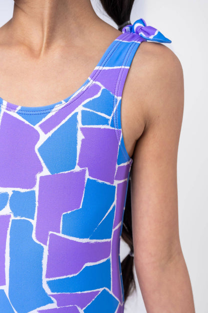 Geometric Purple & Blue Bowtie Kids One Piece