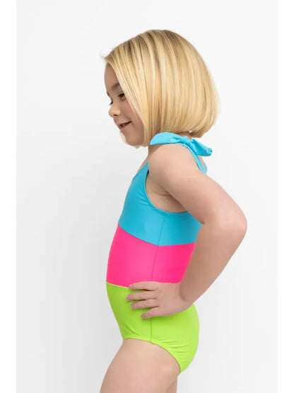 Bright Summer Stripe Bowtie Straps Kids One Piece