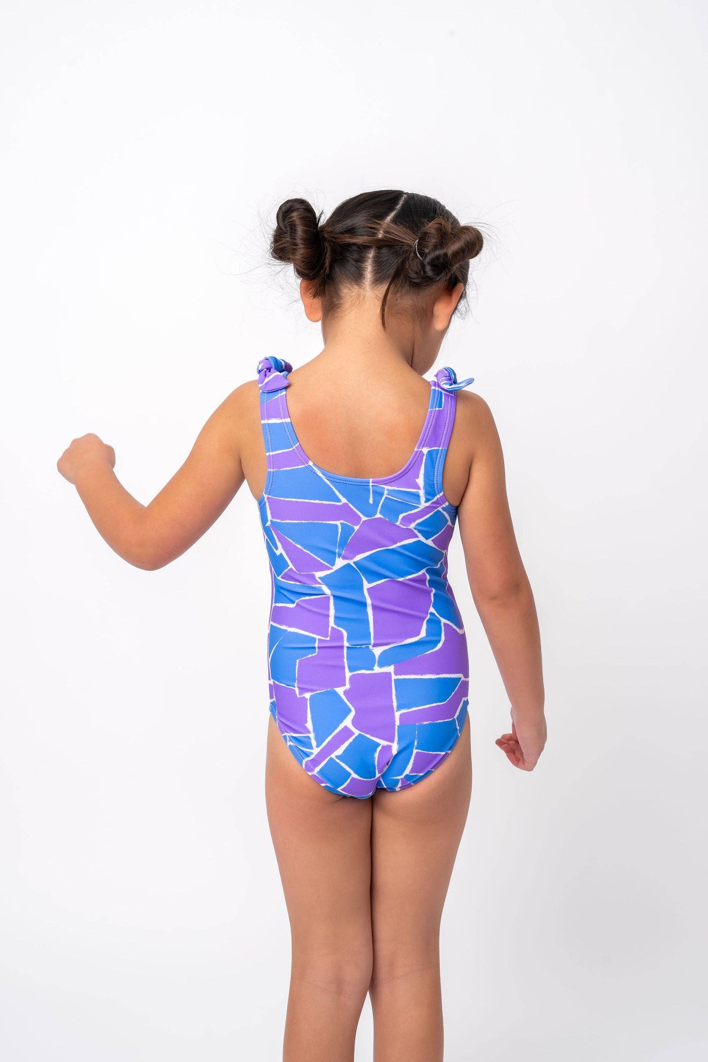 Geometric Purple & Blue Bowtie Kids One Piece