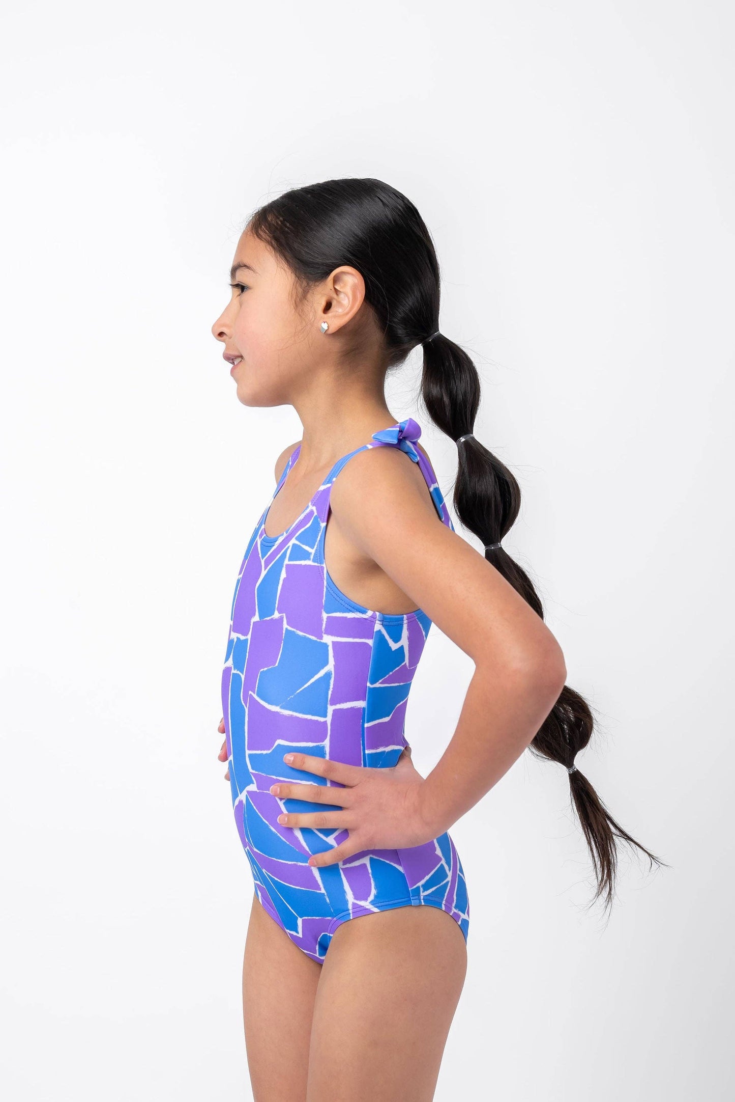 Geometric Purple & Blue Bowtie Kids One Piece