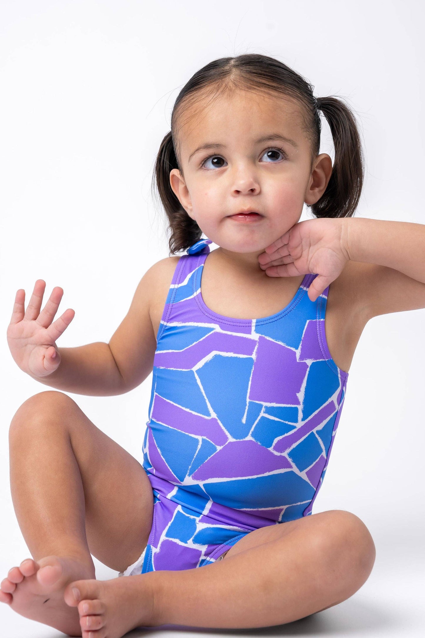 Geometric Purple & Blue Bowtie Kids One Piece