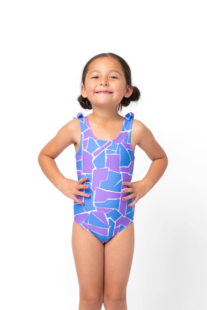 Geometric Purple & Blue Bowtie Kids One Piece