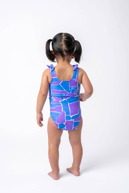 Geometric Purple & Blue Bowtie Kids One Piece
