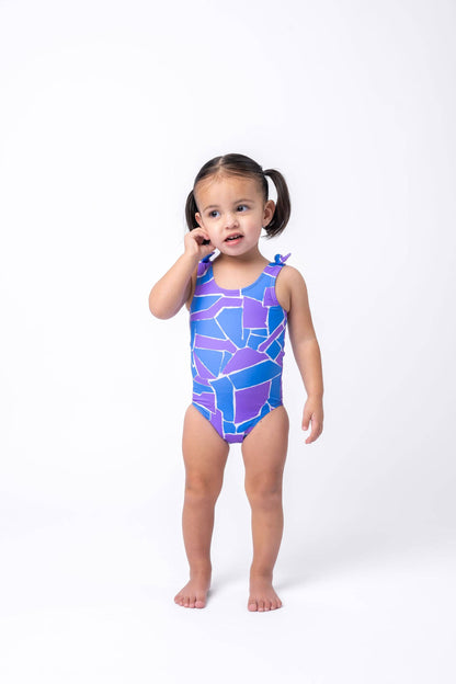 Geometric Purple & Blue Bowtie Kids One Piece