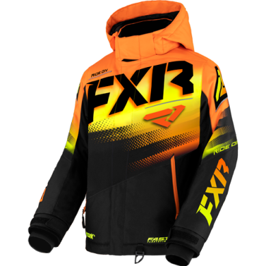 FXR Child Boys Boost Jacket, Black/Orange/HiVis